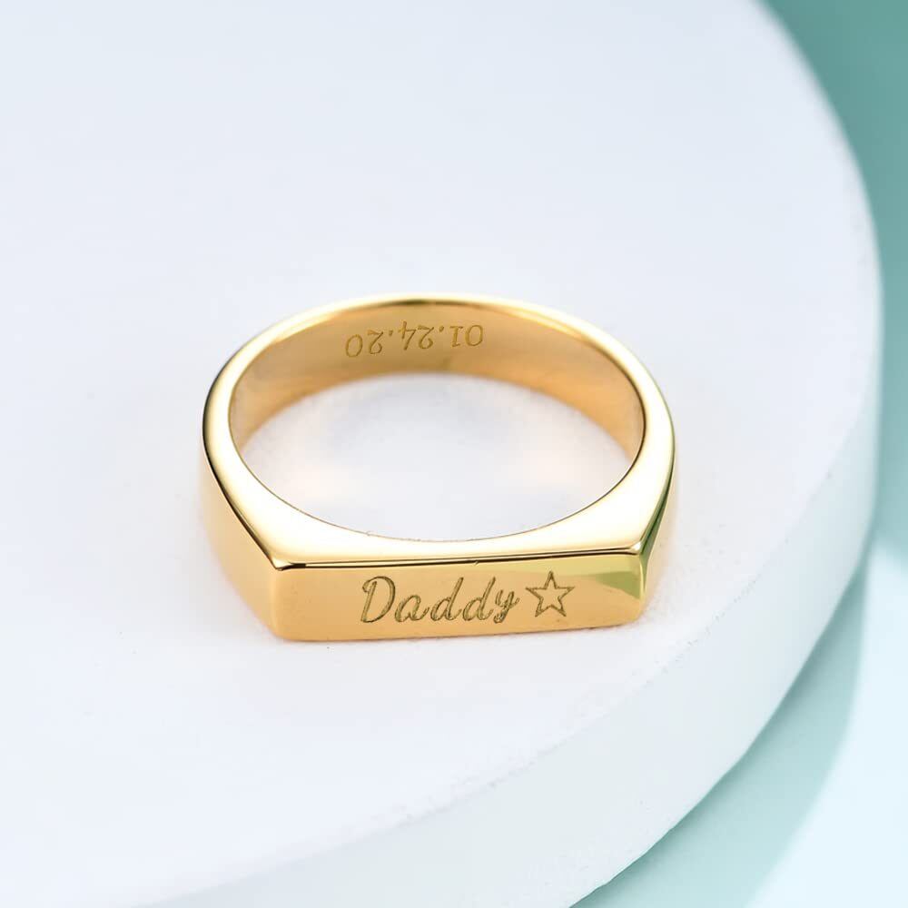 Sterling Silver with Yellow Gold Plated Personalized Engraving Ring for Men-5