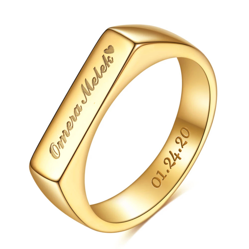 Sterling Silver with Yellow Gold Plated Personalized Engraving Ring for Men