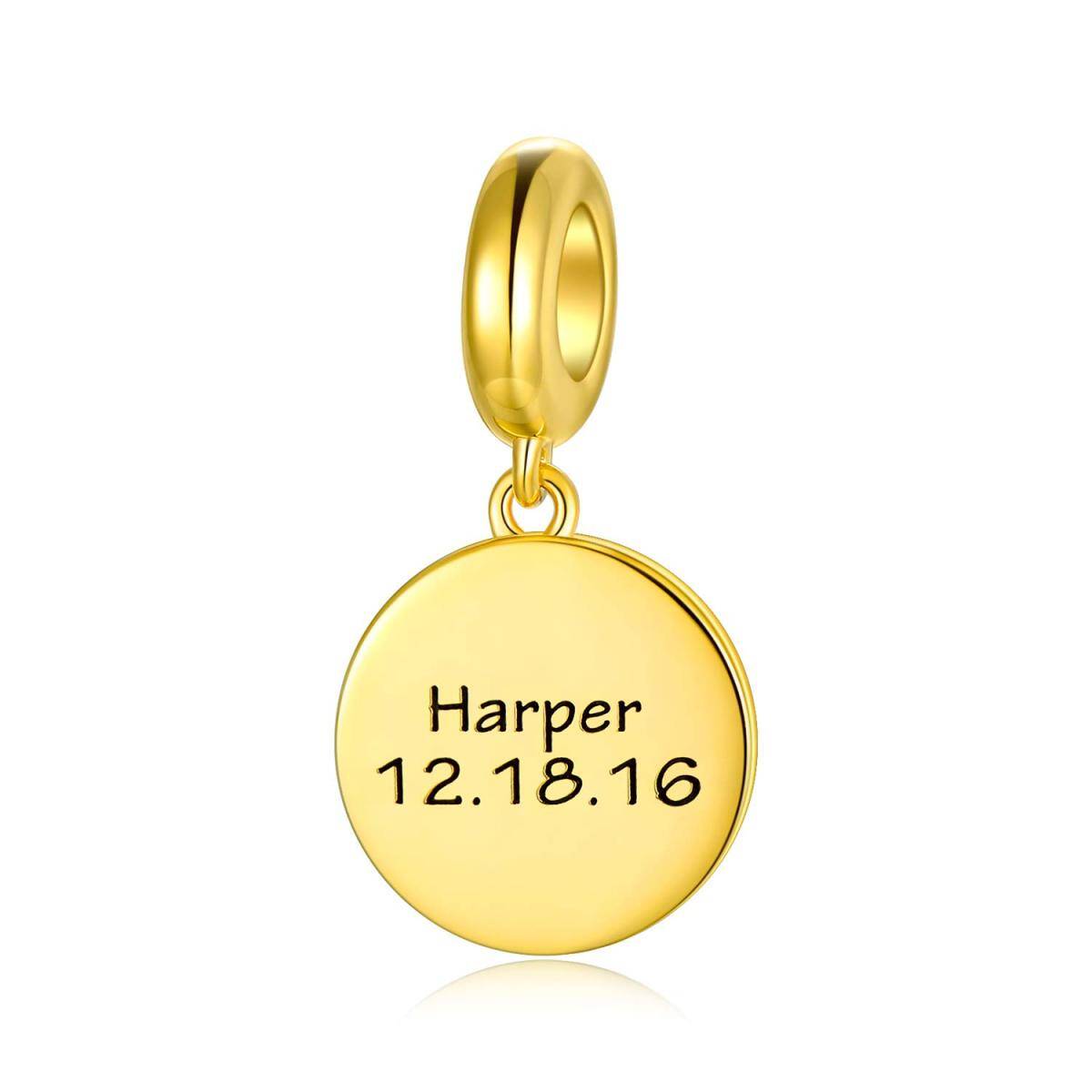 Sterling Silver with Yellow Gold Plated Personalized Engraving Round Disc Dangle Charm-1