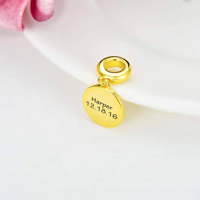 Sterling Silver with Yellow Gold Plated Personalized Engraving Round Disc Dangle Charm-3