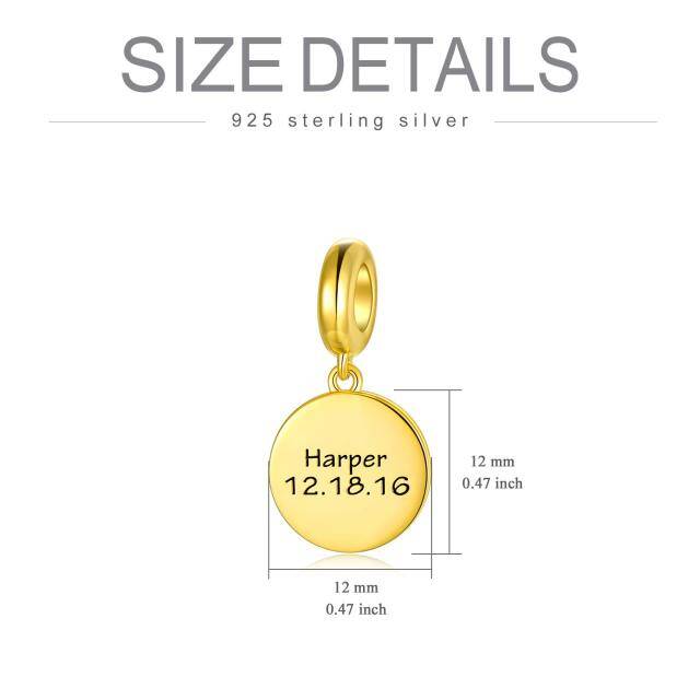 Sterling Zilver met Geel Goud Verguld Gepersonaliseerde Gravure Ronde Schijf Hanger Charm-5