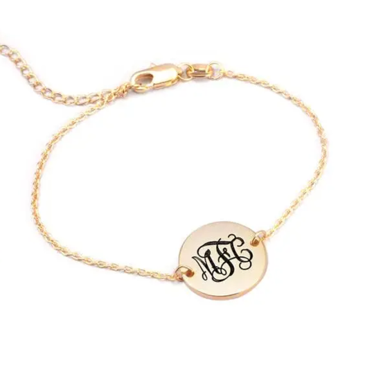 Sterling Silver with Yellow Gold Plated Personalized Engraving Single Layer Charm Anklet