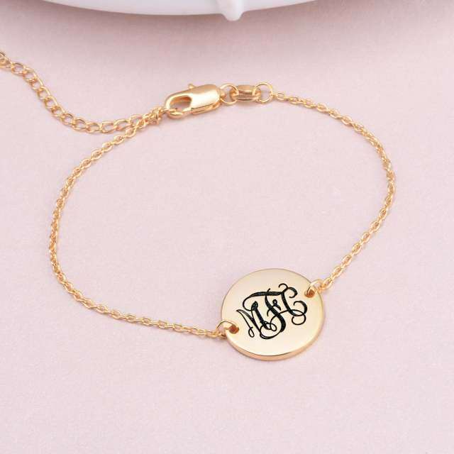 Sterling Silver with Yellow Gold Plated Personalized Engraving Single Layer Charm Anklet-2