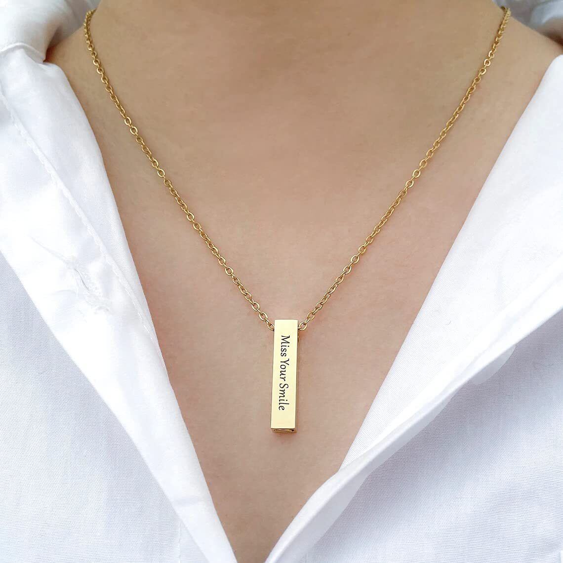 Collar de urna para cenizas con grabado personalizado chapado en oro amarillo de plata de ley-2