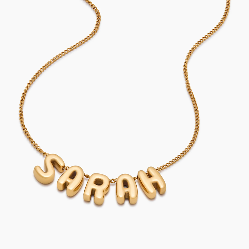 Sterling zilveren gepersonaliseerde ketting met initiaalletter en bubbelmotief in geelgoud-4