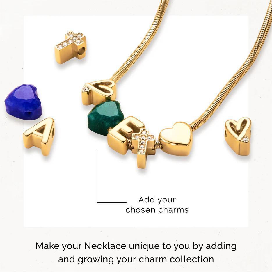 Colar de corrente de cobra com letra e coração personalizado banhado a ouro amarelo e prata esterlina-5
