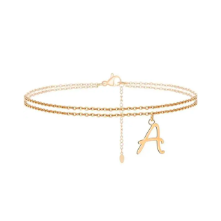 Sterling Silver with Yellow Gold Plated Personalized Initial Letter Multi-layered Anklet-50