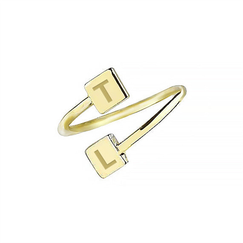 Sterling Silber mit Gelbgold plattiert Personalisierte Initiale Letter Open Ring