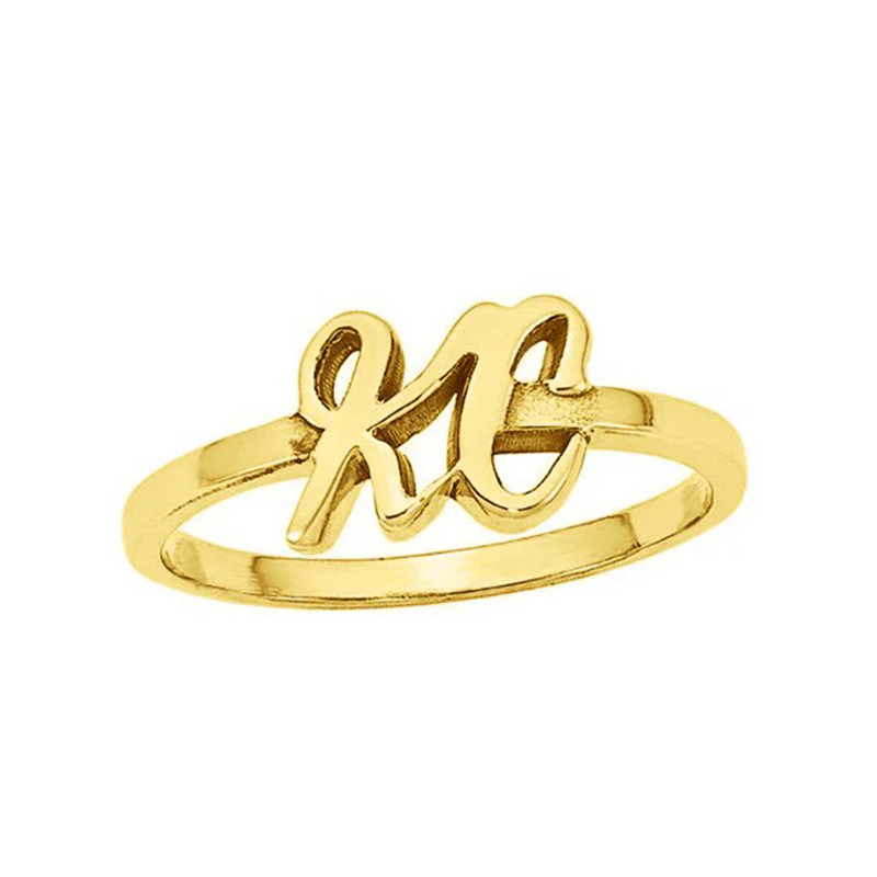 Sterling Silver with Yellow Gold Plated Personalized Initial Letter Ring for Women-1