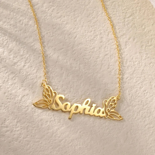 Collar con colgante de mariposa con nombre personalizado chapado en plata de ley y oro amarillo-4