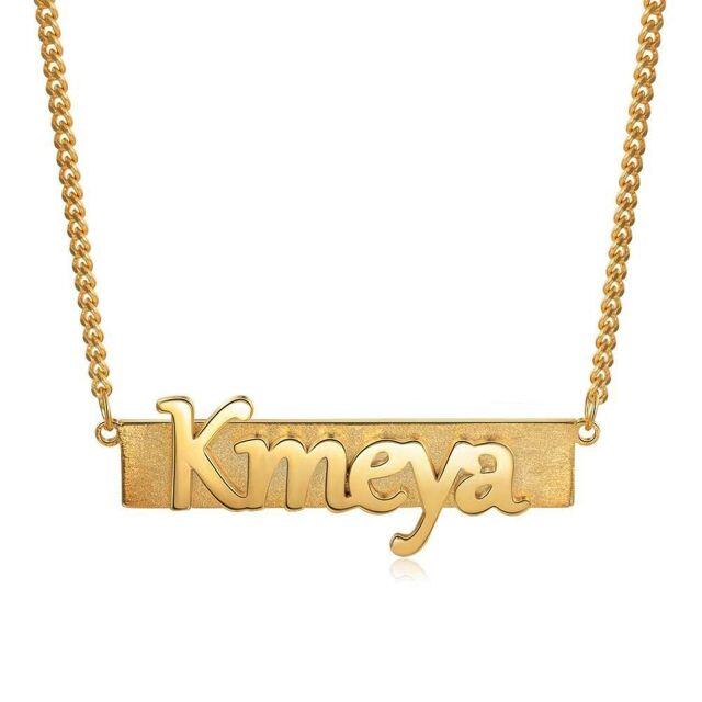 Sterling Silver with Yellow Gold Plated Personalized Name Nameplate Pendant Necklace-1