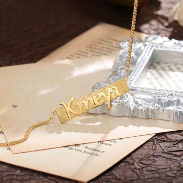 Sterling Silver with Yellow Gold Plated Personalized Name Nameplate Pendant Necklace-2