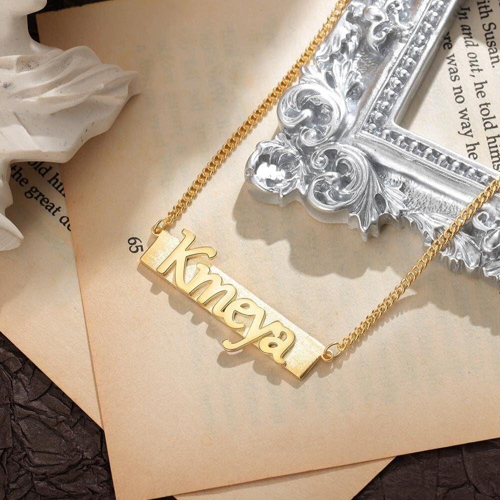 Sterling Silver with Yellow Gold Plated Personalized Name Nameplate Pendant Necklace-3