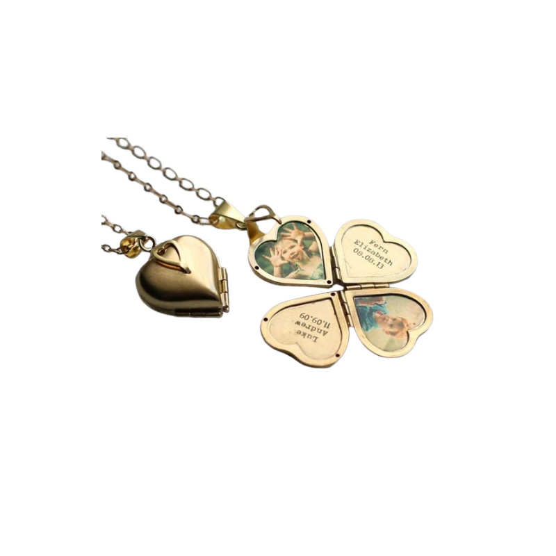 Sterling Silver with Yellow Gold Plated Personalized Photo & Heart Personalized Photo Locket Necklace-1