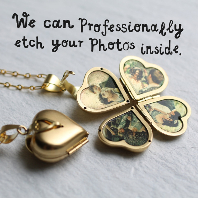 Sterling Silver with Yellow Gold Plated Personalized Photo & Heart Personalized Photo Locket Necklace-4