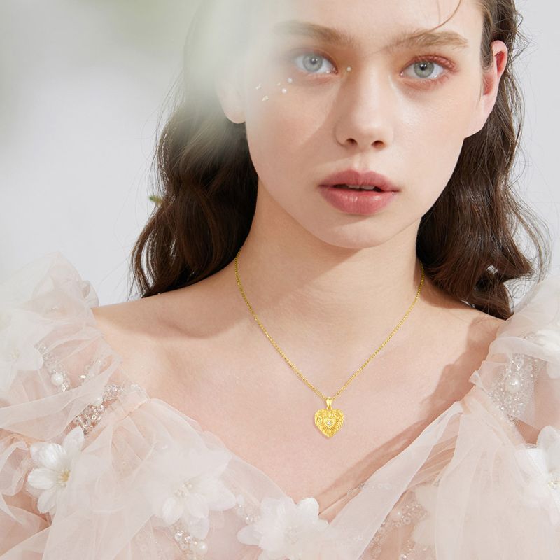 Sterling Silver With Yellow Gold Plated Cubic Zirconia Personalized Photo Locket Necklace For Women-2