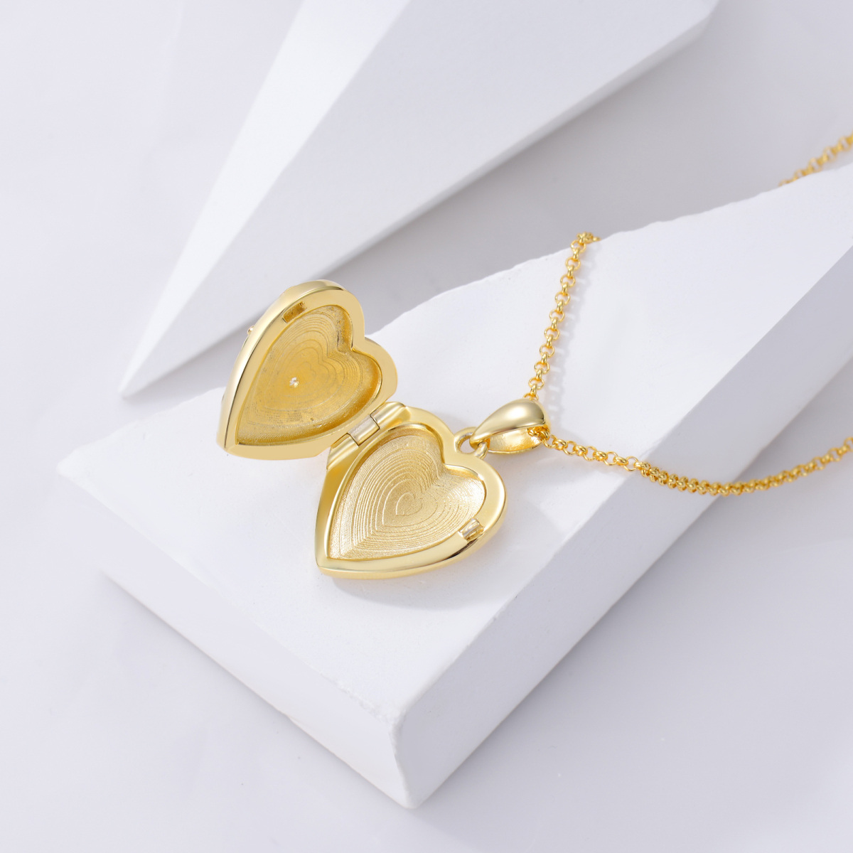 Collar con medallón de foto personalizado de plata de ley con circonita cúbica chapada en oro amarillo para mujer-5