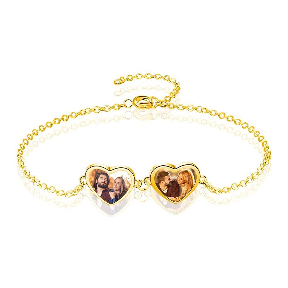 Sterling Silber mit Gelbgold plattiert Personalisierte Foto & Herz-Anhänger-Armband-1