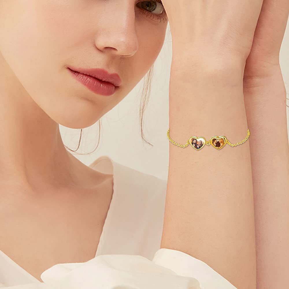 Pulsera de plata de ley personalizada con foto y colgante de corazón-3