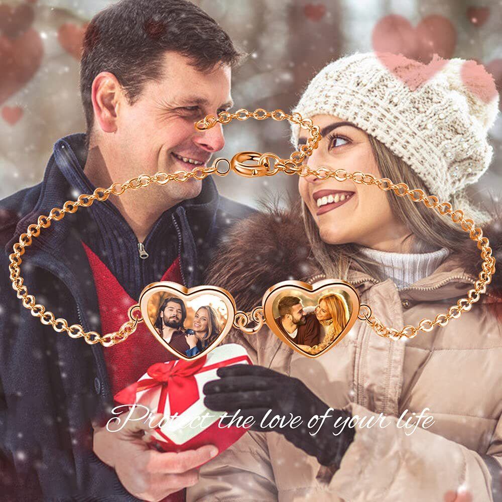 Pulsera de plata de ley personalizada con foto y colgante de corazón-4