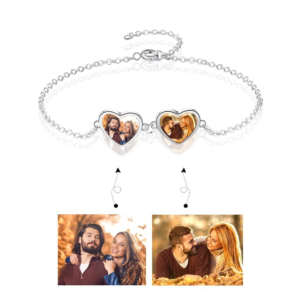 Pulsera de plata de ley personalizada con foto y colgante de corazón-2