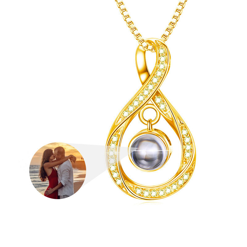 Sterling Silver Two-Tone Projection Stone Infinite Symbol Pendant Necklace With Engraved Word For Women-1