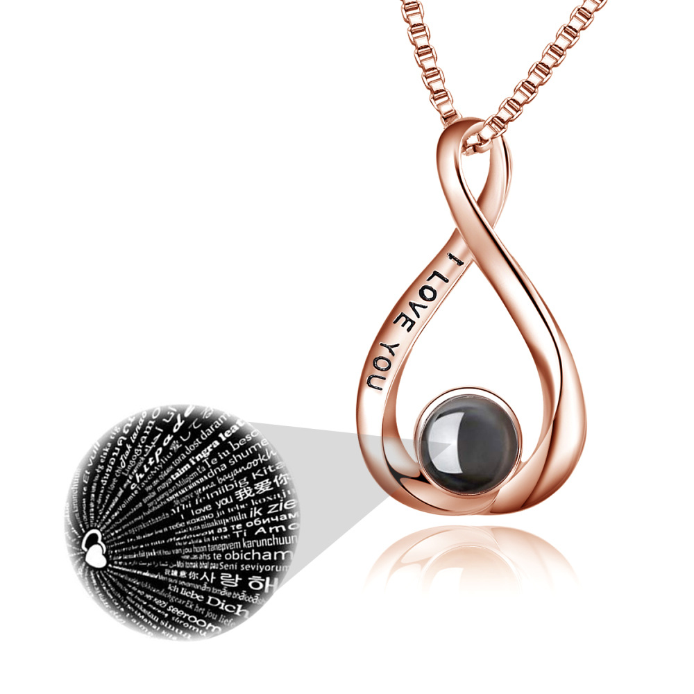 Sterling Silver Two-Tone Projection Stone Infinite Symbol Pendant Necklace With Engraved Word For Women-3