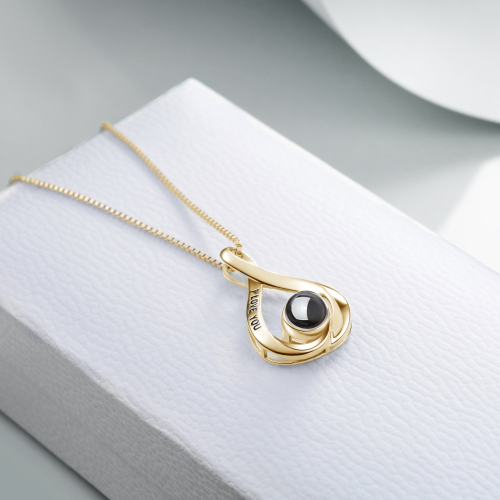 Sterling Silver Two-Tone Projection Stone Infinite Symbol Pendant Necklace With Engraved Word For Women-5
