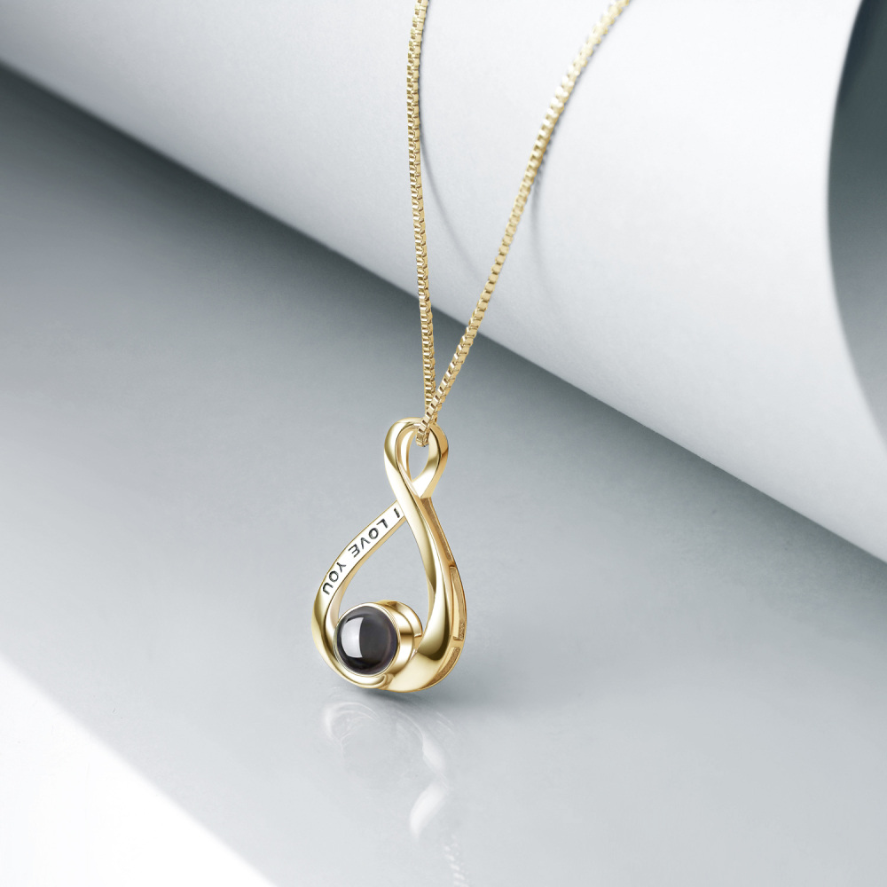 Sterling Silver Two-Tone Projection Stone Infinite Symbol Pendant Necklace With Engraved Word For Women-6