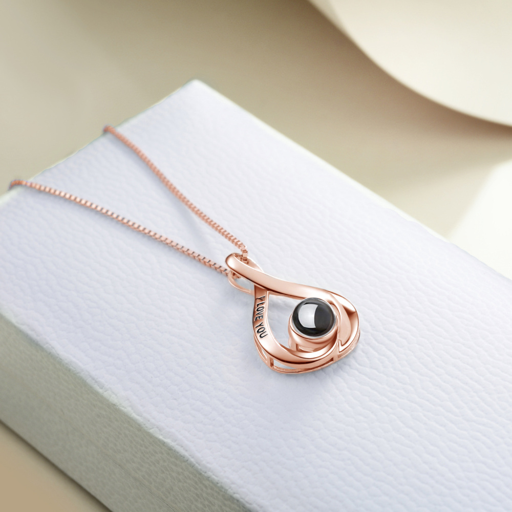 Sterling Silver Two-Tone Projection Stone Infinite Symbol Pendant Necklace With Engraved Word For Women-8