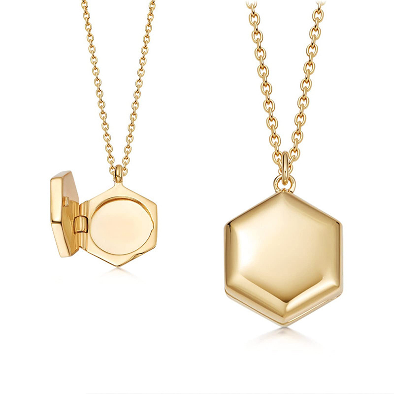 Sterling Silver With Yellow Gold Plated Personalised Photo Locket Necklace For Unisex-12