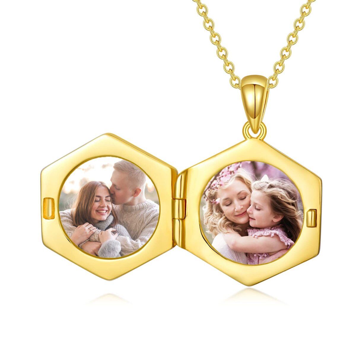 Sterling Silver with Yellow Gold Plated Personalized Photo Locket Necklace-3