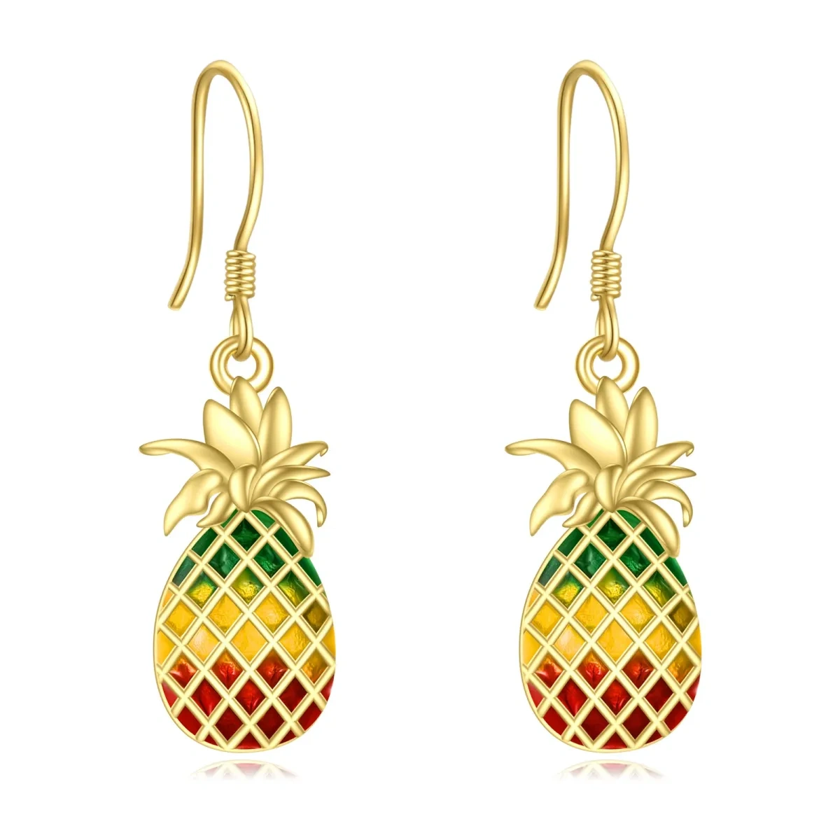 Boucles d'oreilles pendantes ananas en argent sterling et plaqué or jaune-1