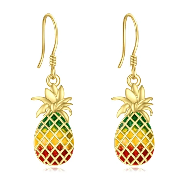 Sterling Silver with Yellow Gold Plated Pineapple Drop Earrings-1