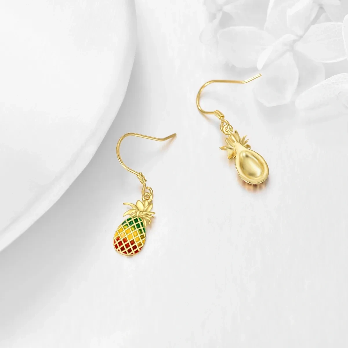 Sterling Silver with Yellow Gold Plated Pineapple Drop Earrings-3