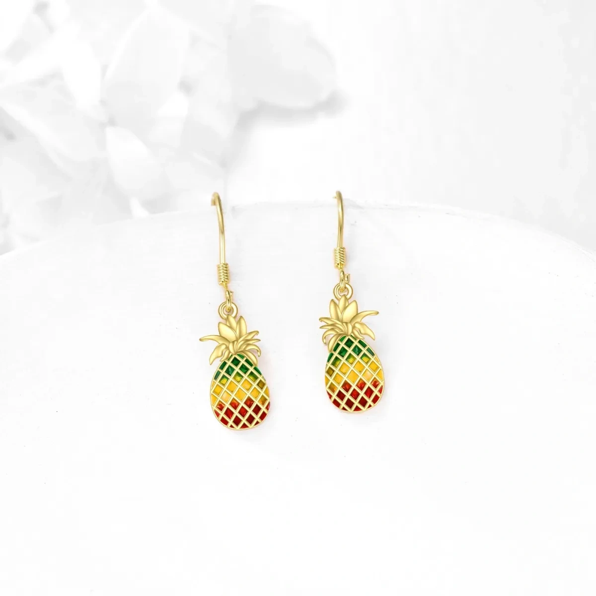 Sterling Silver with Yellow Gold Plated Pineapple Drop Earrings-4