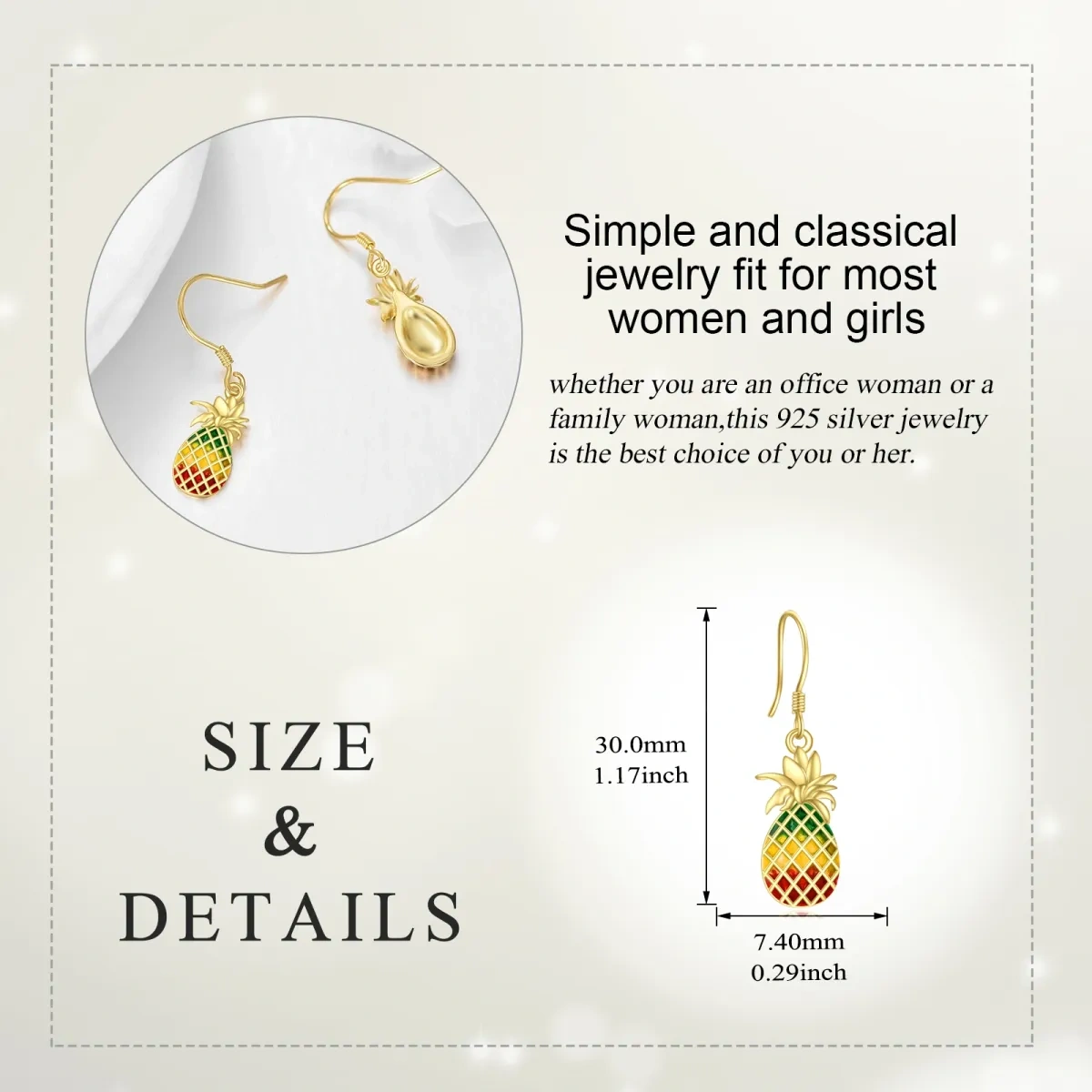 Sterling Silver with Yellow Gold Plated Pineapple Drop Earrings-5