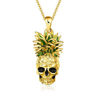 Sterling Silver with Yellow Gold Plated Pineapple & Skull Pendant Necklace-1