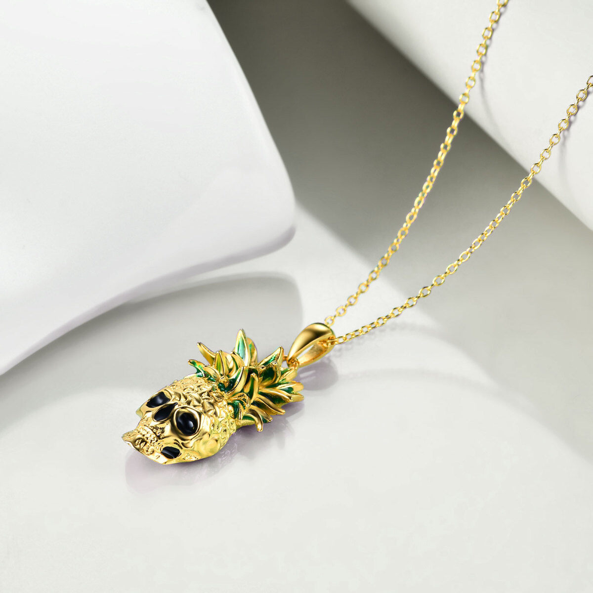Sterling Silver with Yellow Gold Plated Pineapple & Skull Pendant Necklace-3