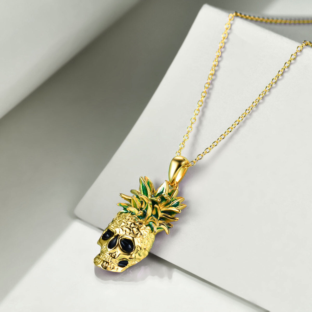 Sterling Silver with Yellow Gold Plated Pineapple & Skull Pendant Necklace-4
