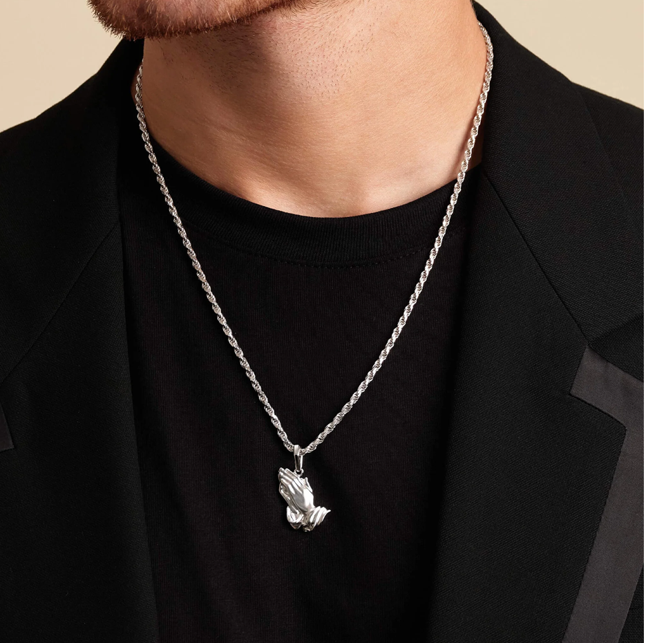 Sterling Silver with Yellow Gold Plated Praying Hands Pendant-2