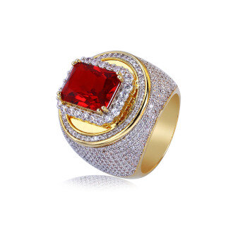 Sterling Silver with Yellow Gold Plated Princess-square Shaped Garnet Personalized Engraving Ring for Men-4