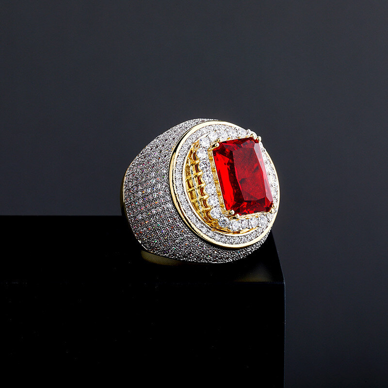 9K Gold Emerald Cut Custom Ring Gemstone Anniversary Rings for Men-3
