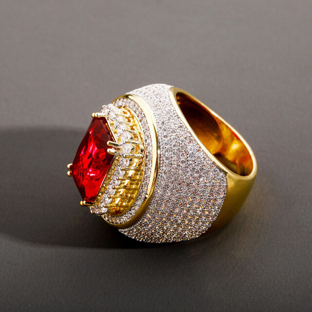 Sterling Silver with Yellow Gold Plated Princess-square Shaped Garnet Personalized Engraving Ring for Men-4