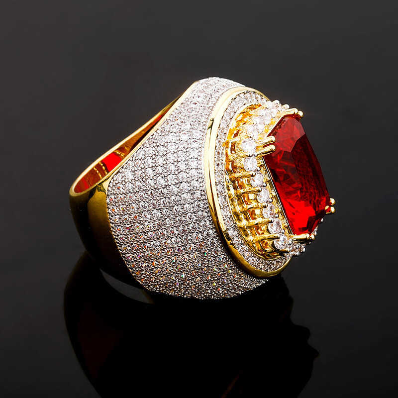 9K Gold Emerald Cut Custom Ring Gemstone Anniversary Rings for Men-5