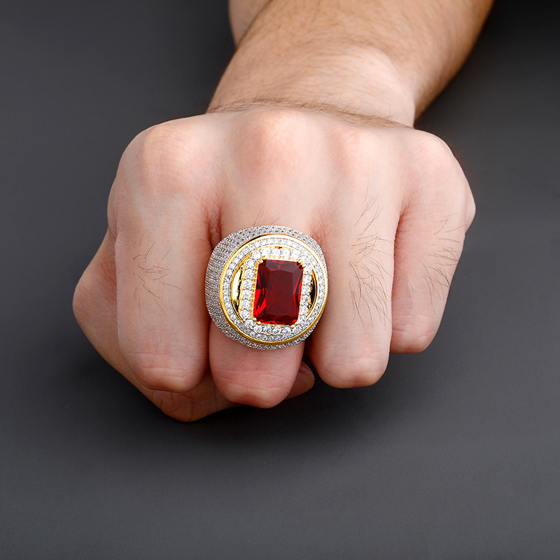 9K Gold Emerald Cut Custom Ring Gemstone Anniversary Rings for Men-2