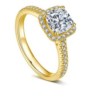 Sterling Silver with Yellow Gold Plated Princess-square Shaped Moissanite Square Engagement Ring-11