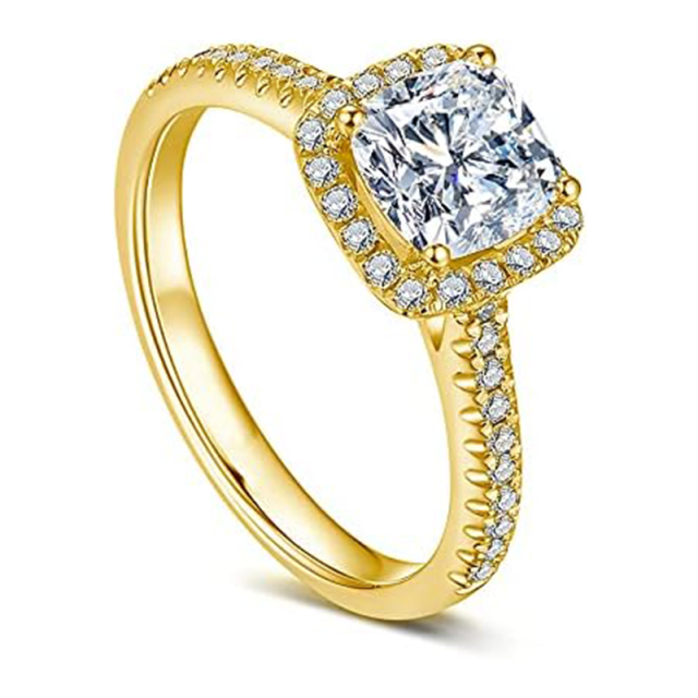 Bague de fiançailles en argent sterling avec plaqué or jaune Moissanite de forme princesse-1