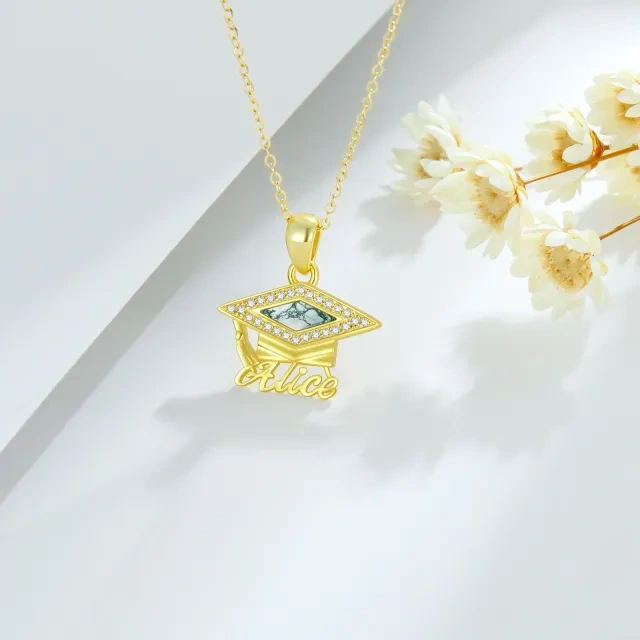 Argento 925 con placcatura in oro giallo Agata muschiata a forma di principessa quadrata Collana con ciondolo classico personalizzato con nome e berretto da trincea-3