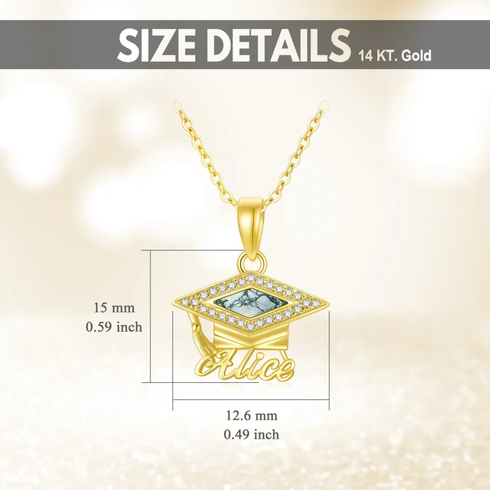 Colar de ágata musgo em ouro 14K chapéu acadêmico colar personalizado-5